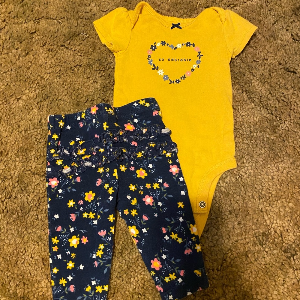 Yellow Onesie and Floral Pants Set